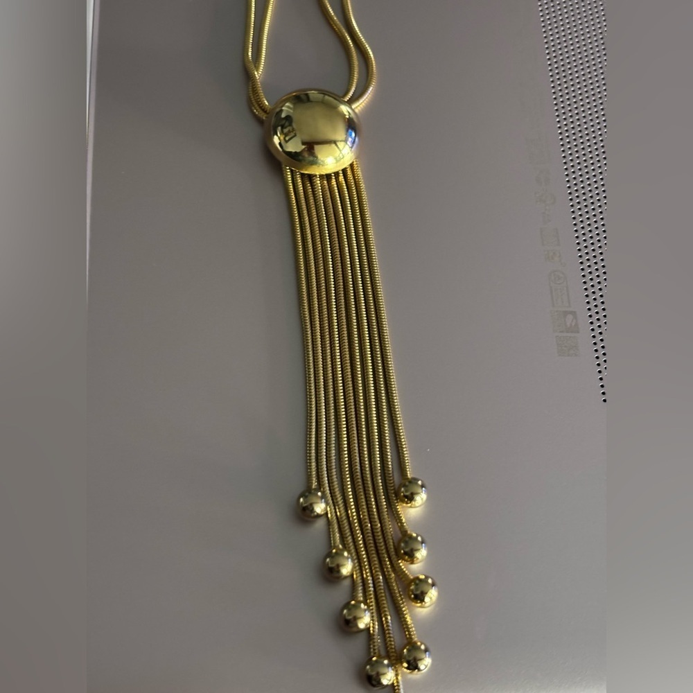 Vintage Gold Tone long Length Necklace w/Ball Dangles